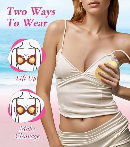 Sticky Bra Inserts, Push Up Sticky Bra Pads with Nipple Covers, Double Sided Sticky Bra, Adhesive Bra Inserts For Sports Bra & Swimsuit, Includes Storage Bag, Light Beige M