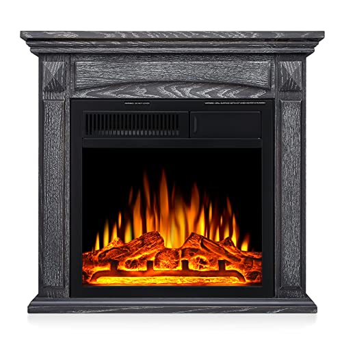 R.w.flame Electric Fireplace Mantel Wooden Surround Firebox - Freestanding Fireplace With Remote Control, Home Space Heather, Adjustable Led Flame, 750W/1500W, 25" Hx27 W, Gray #TOP8