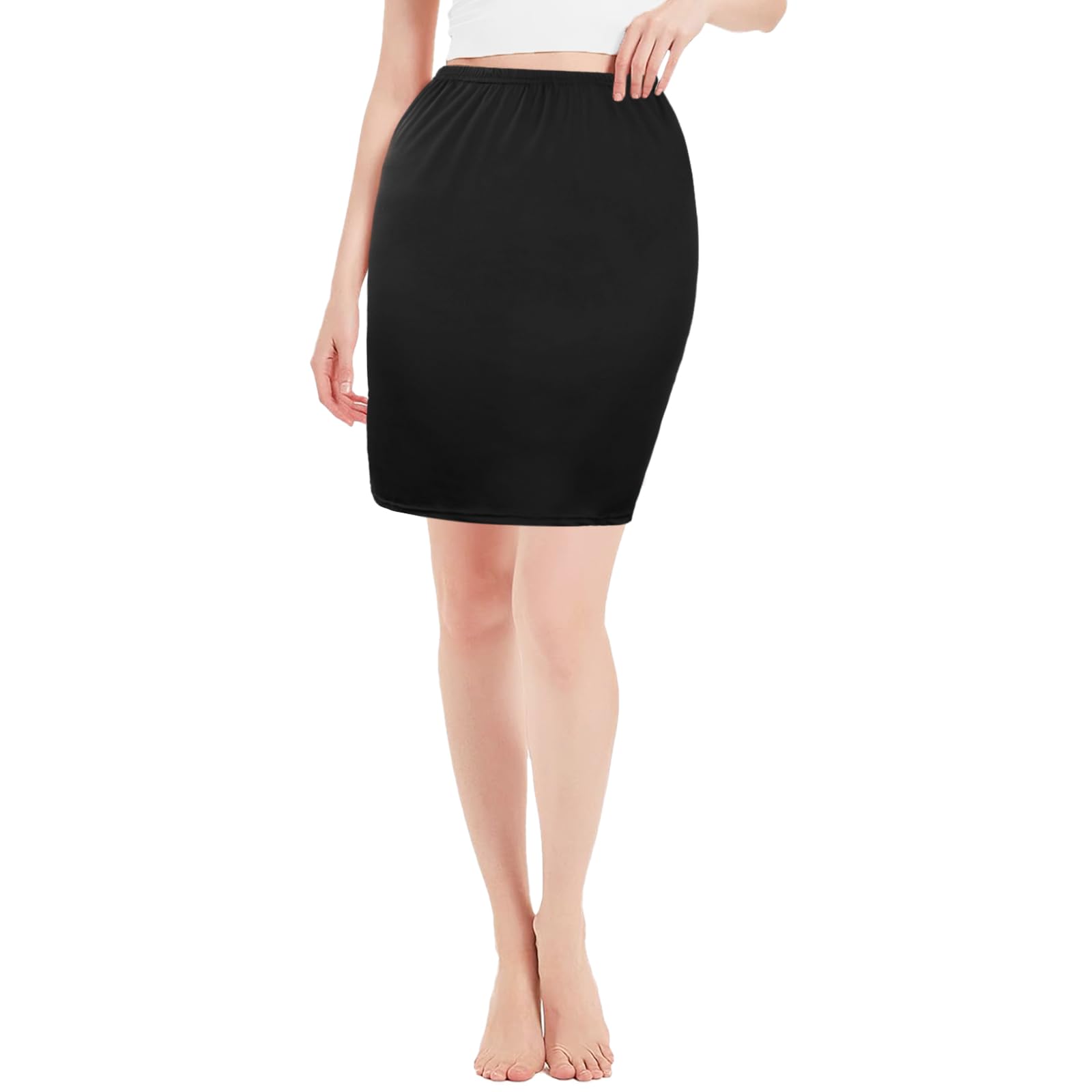 Women's Half Slips, Soft Short Underskirt, Elastic Waist Half Slips Skirt Petticoat, Ladies Black Waist Slips for Skirts Underdress