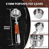 Cozary Siebträger 51mm 3 ohren, Bodenloser Siebträgerm für DeLonghi EC680/EC685/EC885/EC890, Edelstahl-SiebträGer, Holzgriff, Geeignet für den Gebrauch zu Hause, Cafés und Restaurants – Ansicht 2