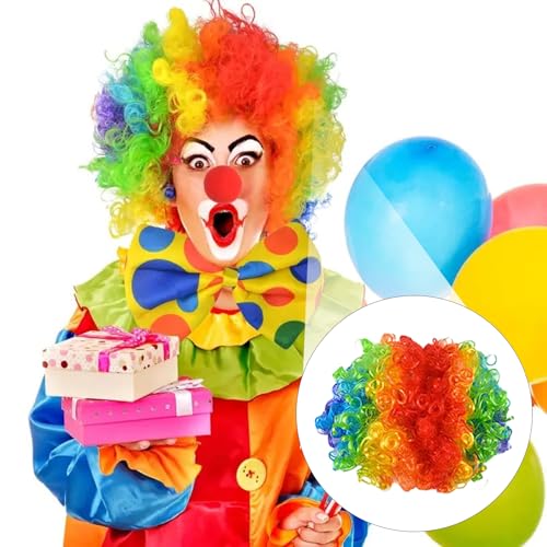 Regenbogen Clown Perücke,Bunte Clown Kostüm Zubehör,Lustige Lockenperücke Perücke Clown für Karneval und Fasching,Clown accessoires,Witzige Clown Kostüm für Kinder und Erwachsene,Unisex,1 Stück