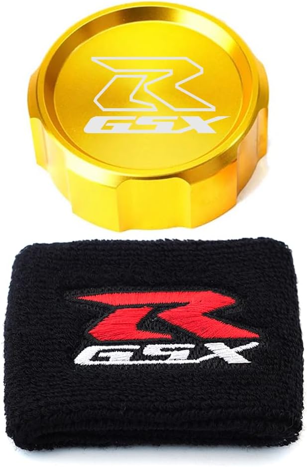 MOWOK For Suzuki GSX-R Gsxr 600 750 1000 GSX-R750 gsx-r600 gsxr1000 Motorcycle CNC aluminium alloy Front Brake Fluid Reservoir Protection Cover and Reservoir cap sock (Gold)