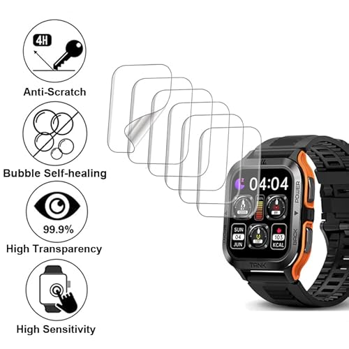 Smaate Screen Protector Compatible With Amaztim M2 And Kospet Tank M2 1.85” Rugged Smart Watch, Soft Tpu, 6-Pack, Bubble Self-Healing #TOP2