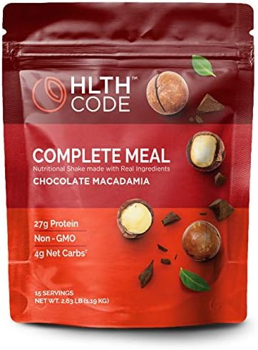 HLTH Code Complete Meal Replacement Shake - Healthiest Meal Replacement = Healthiest You | Keto Friendly | High Protein | Low Carb | Collagen | Gluten Free | Chocolate Macadamia (15 servings)