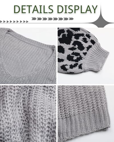 Casual Leopard Print Long Sleeve Sweater for Women V Neck Cute Animal Knit Top4