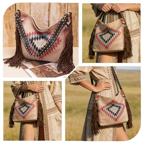 Bolso de mano CORIOS con flecos bohemio para mujer miniatura 7