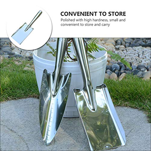 Yardwe Stainless Steel Garden Shovel Heavy Duty Hand Trowel Spade Tool Metal Snow Shovel Winter Outdoor Shovel With Scale For Gardening Digging Playing ( Silver 2 ) #TOP2