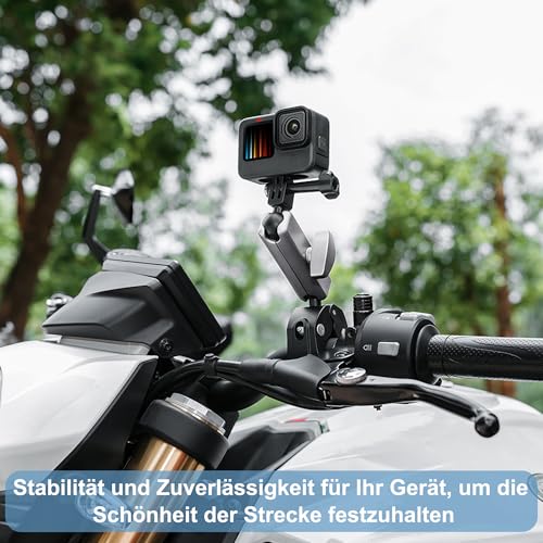 Action Cam - Supporto per moto, in alluminio, con doppia testa a sfera girevole a 360°, filettatura 1/4-20, per GoPro Hero 12 11 10 9 8 7 6 5 D-JI Osmotion Insta-360 X1 Go3 Go2