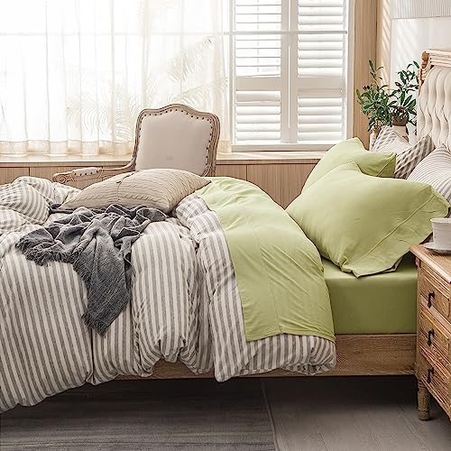 PURE ERA Jersey Knit 4pc Bed Sheet Set 100% T-Shirt Cotton Super Soft Comfy Breathable Fits Mattress Up to 20" Extra Deep Pocket (Solid Mocha Green, Queen)