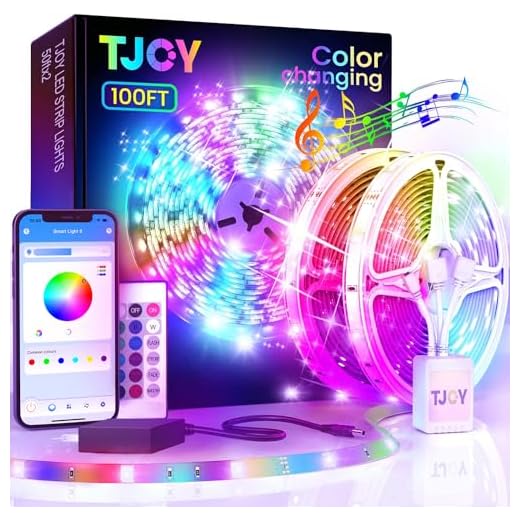100ft Bluetooth LED Strip Lights, SMD5050 Music Sync LED Lights Strip, RGB Color Changing LED Lights with Remote,Smart Phone APP Control, LED Lights for Bedroom,TV,Room DIY (APP+Remote +Mic/50ftx2)