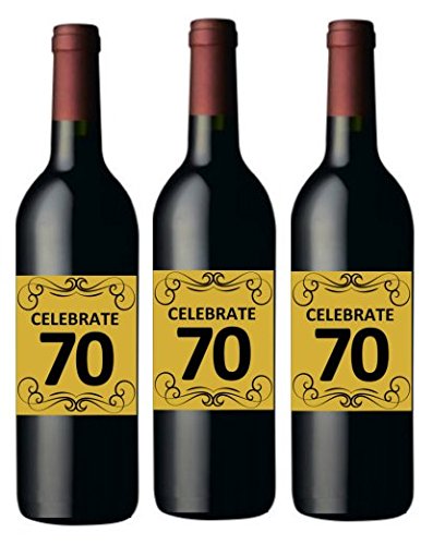 Celebrate 70-70th Birthday Gold & Black Wine Bottle Stickers/Labels -8pack