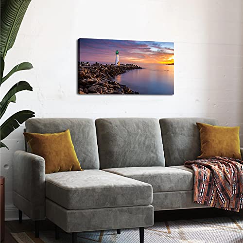 Coastal Lighthouse Wall Art Beach Pictures For Living Room Nautical Themed Seacape Canvas Wall Decor Bedroom Bathroom Office Home Decoration Nature Ocean Sunset Painting Large Framed Artworks 20X40 #TOP3