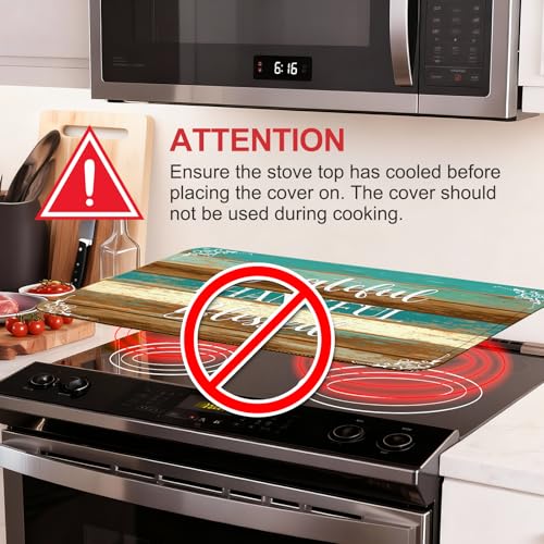 Image of Thankful Stove Top Cover for Electric Stove, Thanksgiving Ceramic Stove top Cover, Grateful Heat Resistant Glass Cooktop Cover, Flat RV Range Stovetop Protector Dish Drying Mat for Kitchen, 28 inchx20 inch