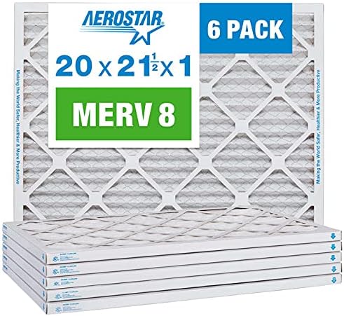 Aerostar 20x21 1/2x1 MERV 8 Pleated Air Filter, AC Furnace Air Filter, 6 Pack (Actual Size: 19 7/8" x 21 1/2" x 3/4")