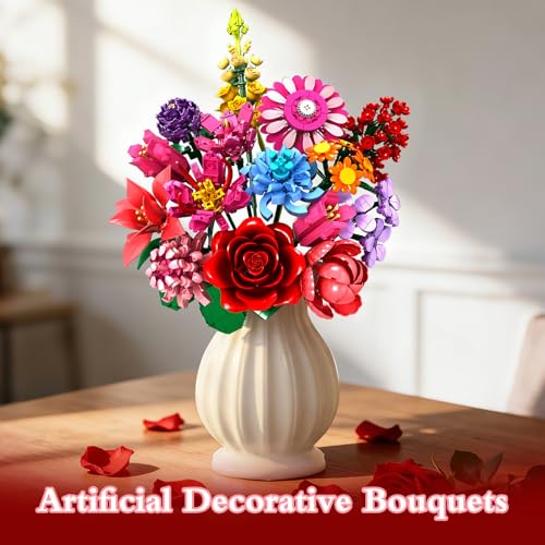 Flowers Building Blocks Set, 14 Style Compatible with Lego Flowers Bouquet Rose Floral Plant Collection, 1329 Pcs Toy Home Office Decor for Adults Women Girls Thanksgiving Day Birthday Gifts - image 2