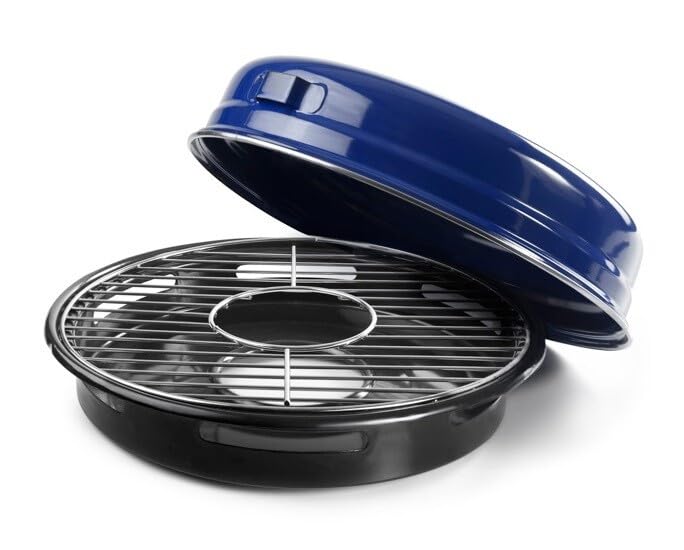 Churrasquera de acero esmaltado con parrilla de gas, ideal para asados y barbacoas al aire libre.