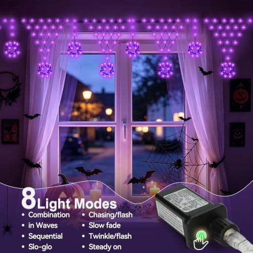 Halloween Lights, Spider Web Halloween Decorations, 8 Modes 218 LED... - Image 3