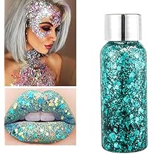 Chunky Face Body Glitter Gel 19 Colors Mermaid Sequins Holographic Body Glitter Gel Long-Lasting Festival Makeup Glitter Paint for Face Body Hair Nails 30g, 04 Green