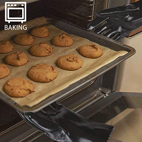 Image of Creole Feast TG1305 Heat-Resistant BBQ Oven Gloves, Waterproof and Heavy-Duty Insulated Mitts, Perfect for Grilling, Fryer, Cooking and Baking, Black