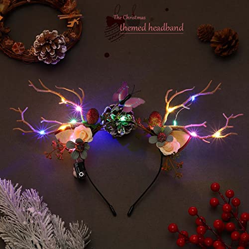 Cakure Led Christmas Headbands Light Up Hairbands Reindeer Antler Head Bands Decorative Flower Head Hoop Festival Headwear Cosplay Party Fashion Hair Accessories Pack Of 1 (Type B) #TOP3