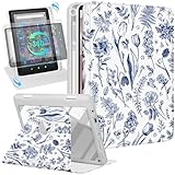 Kidcube for Kindle Fire HD 8/8 Plus Tablet Case - 10th/12th Generation (2020/2022) 8' Women Girls Cute Folio Cover with Pencil Holder Floral Flowers Rotating Stand Cases for Amazon Fire HD 8/8 Plus