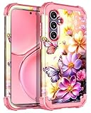 Picture of Casetego for Galaxy S24 5G Case,Glow in The Dark Three Layer Heavy Duty Sturdy Shockproof Full Protection Rugged Hard PC+Soft TPU Bumper Case for Samsung Galaxy S24 6.2 inch,Pink Butterfly