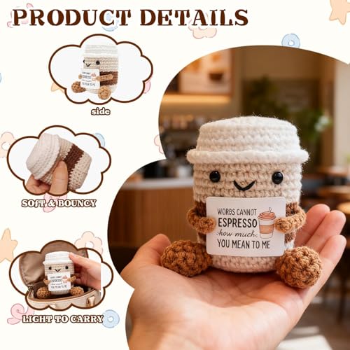 Image of Crochet Toys, Handmade Coffee Cup Crochet Doll, Cute Soft Toy for Office Desk Decor, Baby Nursery, or Emotional Gifts, Unique Crochet Gifts for Adults and Kids