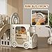 Qaba 9 in 1 Toddler Slide, Indoor for Kids Ages 1-6, Car Themed Baby Slide with Basketball Hoop, Climber, Storage Space, Ring Toss, Telescope, Tunnel, Cream White