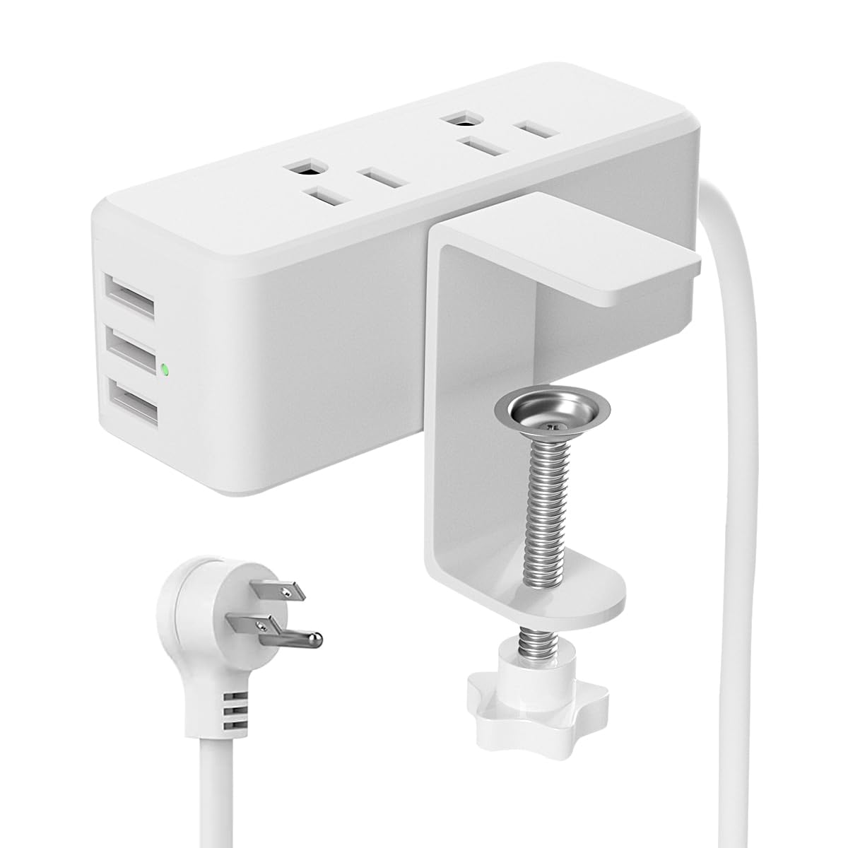 Listwa zasilająca z zaciskiem stołowym – kompaktowy montaż na krawędzi stołu, 6 gniazd AC, 3 porty USB-A, stacja zasilająca do wtyku biurkowego, pasuje do krawędzi stołu