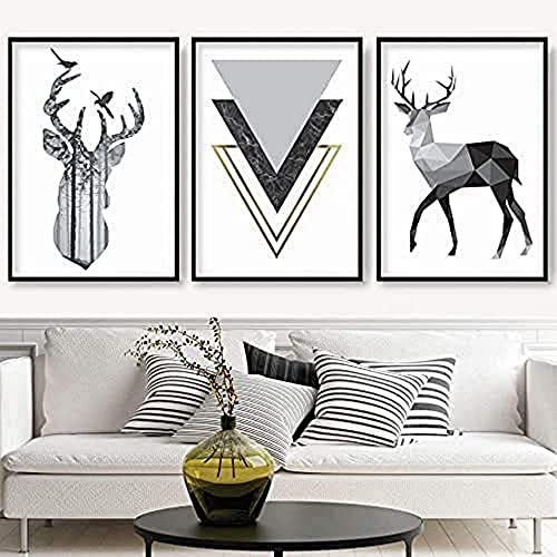 Artze Wall Art Geometric Effect Scandinavian Stags Abstract Triangles Pattern Art Prints 3-Piece Set