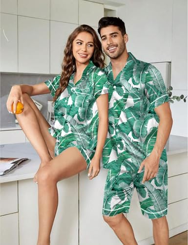 Image of SWOMOG Womens Silk Satin Pajamas Set Short Sleeve Sleepwear Button Down Top and Shorts Loungewear 2 Piece Pjs Set XS-3XL