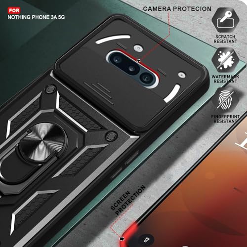 Image of Luxe Back Cover for Nothing Phone 3(a) 5G | D10 Tough Armor Case | Sliding Camera Shield | 360 Protection | Kickstand Ring Holder | Military-Grade Shockproof Bumper Case