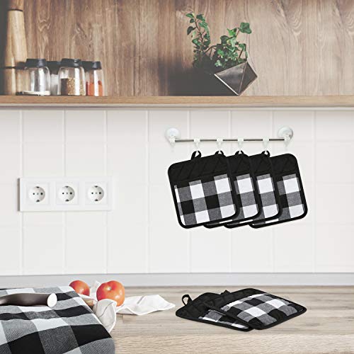 4 Pieces Buffalo Check Pot Holders with Pocket Potholders Buffalo Plaid Cloth Gloves Pocket Black and White Pot Holders for Kitchen by Patelai - Image 6