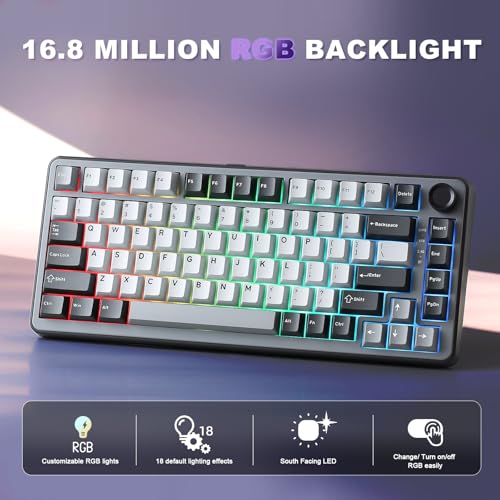 Image of YUNZII B75 PRO Wireless Mechanical Keyboard,75% Layout with Knob,Hot Swap Gasket Structure,Creamy Pre-lubed Switches,RGB Backlit,Bluetooth /Type-C /2.4G for Win /Mac (Dark Grey, Milk Switch)