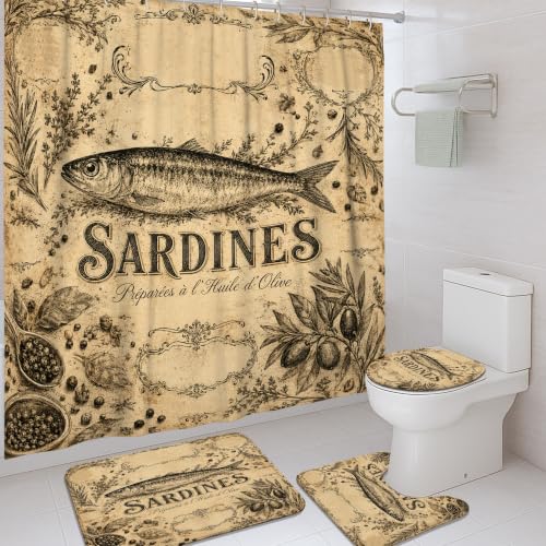 Rideaux de douche anti-éclaboussures beige 183x183 cm avec tapis rustique