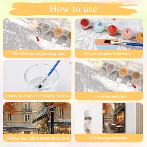 Image of HASTHIP Paint by Numbers Kit for Adults- Street Cafe Adult Paint by Number Kits on Canvas for Beginners, DIY Acrylic Oil Number Painting Kits for Home Wall Decor Gift 16 inchx 20 inch (Without Frame)