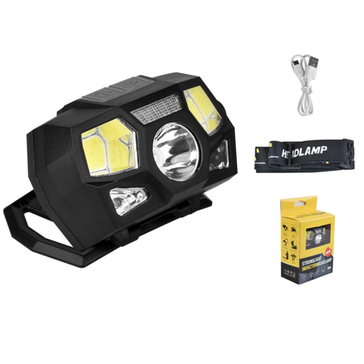 Outanaya Linterna Frontal LED Cob Xpe Recargable Sensor de Movimiento, Ipx4 Resistente al Agua, 2 Piezas, Plástico y Poliéster, Adecuado para Pesca y Trabajo Nocturno