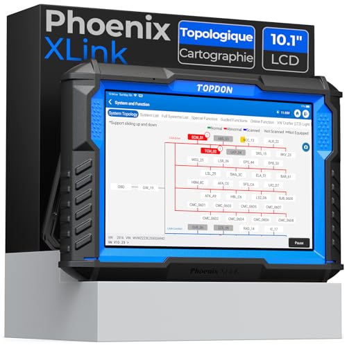 TOPDON Phoenix XLink, Valise Diagnostic Auto multimarque, Programmation de l'ECU, Codage de l'ECU, cartographie topologique,Can-FD et DoIP, Diagnostic Complet du système, Can Bus, 41+ Services