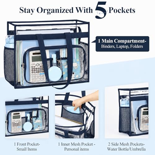 Image of PACKISM Clear Tote Bag for School - Large Heavy Duty Clear Tote for Girls | See Through PVC, Wide Zipper Opening, Front Pocket Keeps Essentials Visible for Students, Class, Work, Daily Carry, Age 12+