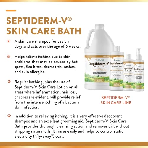 Image of NaturVet Septiderm-V Skin Care Bath Wash for Dogs & Cats - Pet Health Supplement for Dermatitis, Dog Skin Allergies, Itching, Hot Spots - Pet Shampoo, Grooming Aid - 8 Oz.