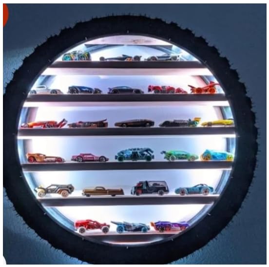 Image of Apnatva 24 Inch Wooden Wall Hanging Lighting Tyre - Perfect for Home Decor, Hot Wheels Display, Kids' Toys Stand & Birthday Gift (Without Toys) (White)