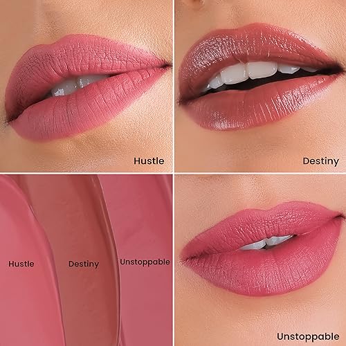 Image of LAMIOR Muted Roses Whipped Velvet Liquid Lipstick: Matte, Transfer-Proof, 12+ Hour Wear|Hydrating, Blurring Full Coverage, Lightweight | Enriched with Avocado & Jojoba Oil|Vegan|Pack of 3 - 15 ml Each