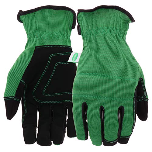 Scotts SC86157GR/M Hi-Dex Synthetic Palm Gloves – Medium, Spandex Back Gloves with Padded Knuckle Strap, Shirred Elastic Wrists