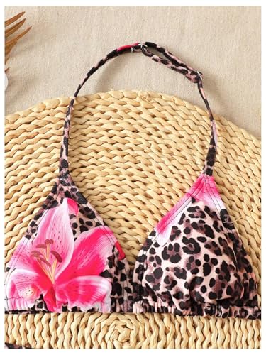 Image of RoseSeek Girl's Tie Dye Smocked 2 Piece Swimwear Sets Backless Halter Bikini Cute Brief Bathing Suit