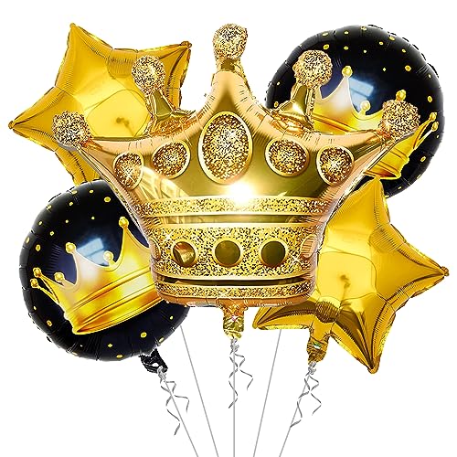 Image of Rozi Decoration Golden Crown Foil Balloons for Birthday, Baby Shower, Achievement, Graduation Theme Party Decorations Pack of 5 Pcs