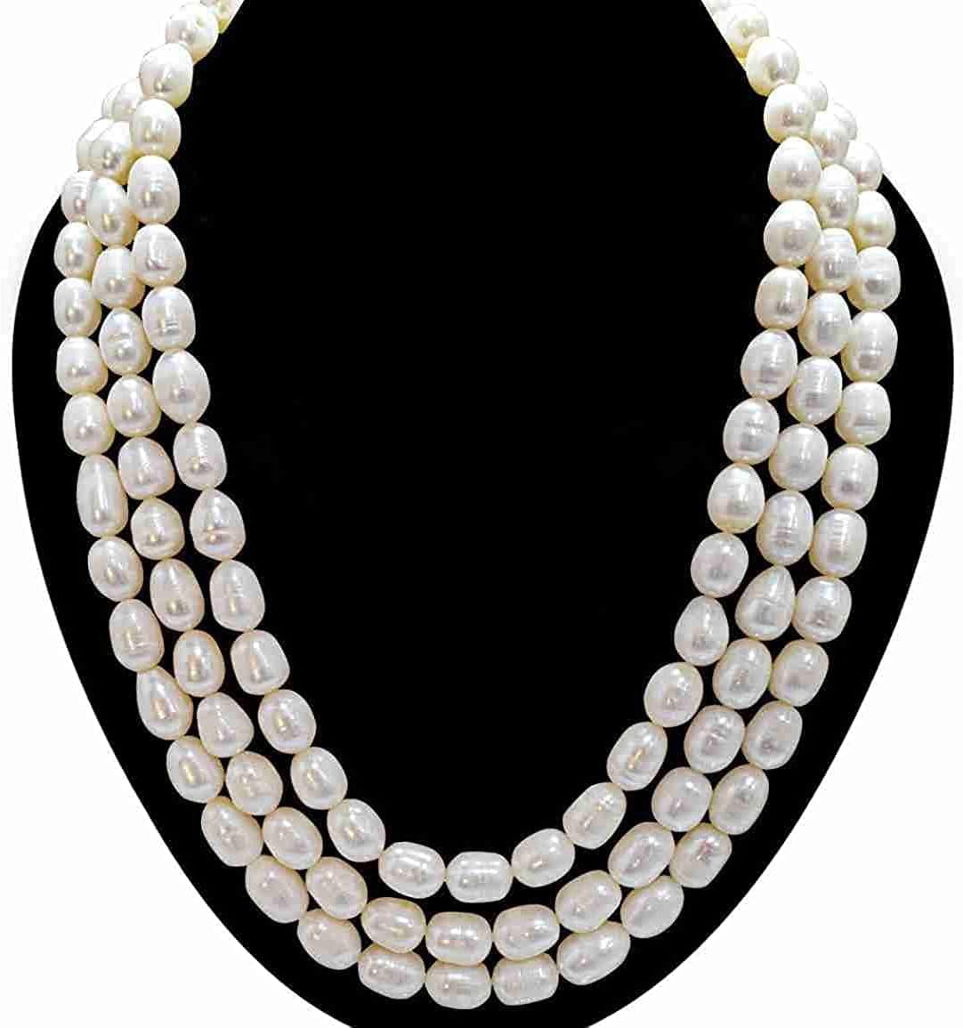 Sana Gems 3 Layer Pearls Fresh Water Rice Pearls 4-5 mm AAA+ Quality Necklace For Women