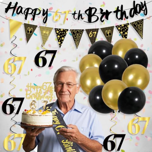 Image of 67th Birthday Decorations for Men, Black Gold 67th Party Decoration Kits