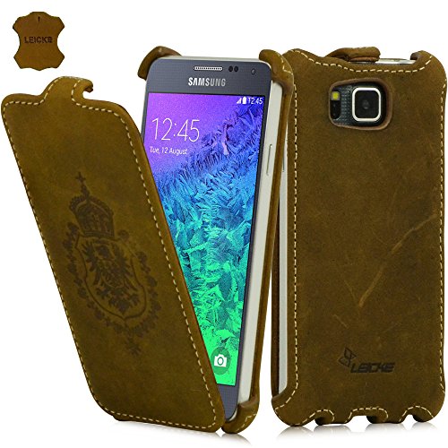 Manna | Étui/Housse/Coque de Protection Luxe pour Samsung Galaxy Alpha 4.7' | en Cuir DE Nubuck * | Flip Case Cover | Couleur Marron