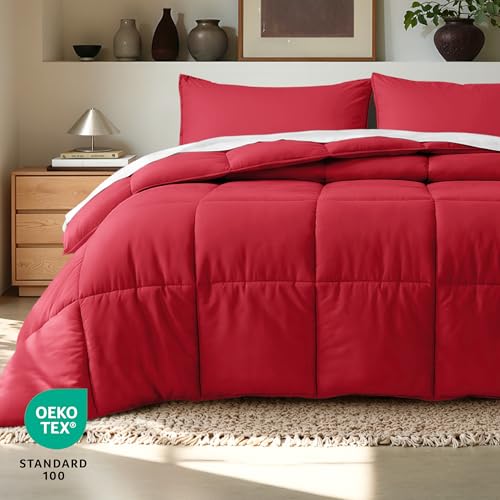 Image of Bare Home Comforter Set - Full Size - Goose Down Alternative - Ultra-Soft - Premium 1800 Series - All Season Warmth (Full, Red)