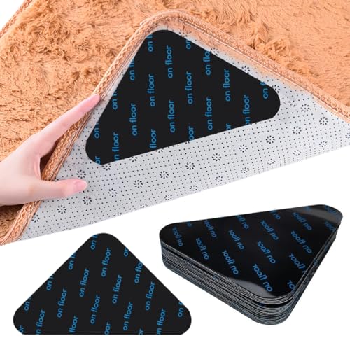 WeddHuis 8 Piezas Antideslizante Adhesivo para Alfombras, Lavable y Reutilizable con Fuerte Adhesión, Sujeta para Casa, Pinzas para Alfombras, Apto para Suelos Lisos y Suelo Antideslizante (Negro)